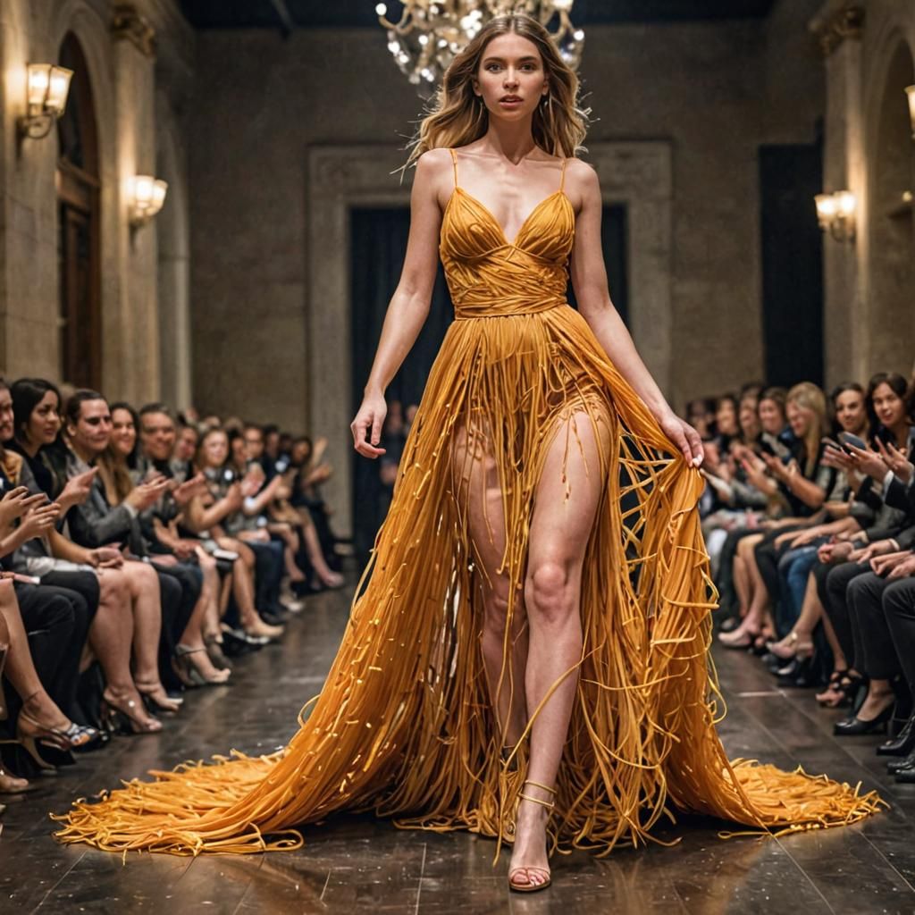 Spaghetti Gown on Catwalk: High Fashion Photography