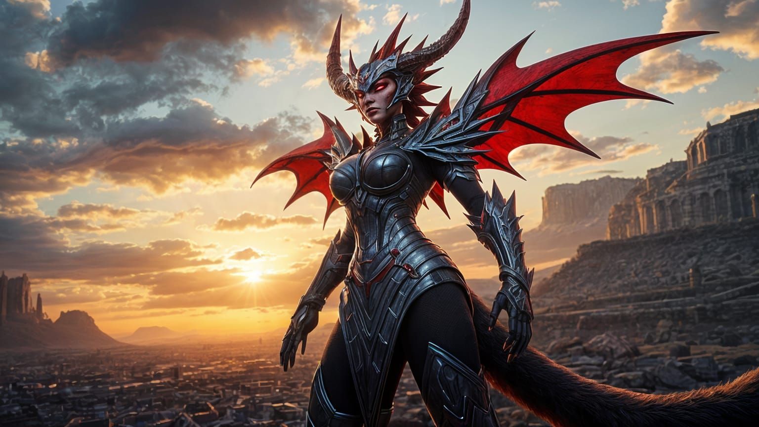 Red Celestra Warrior Monster in Epic Landscape