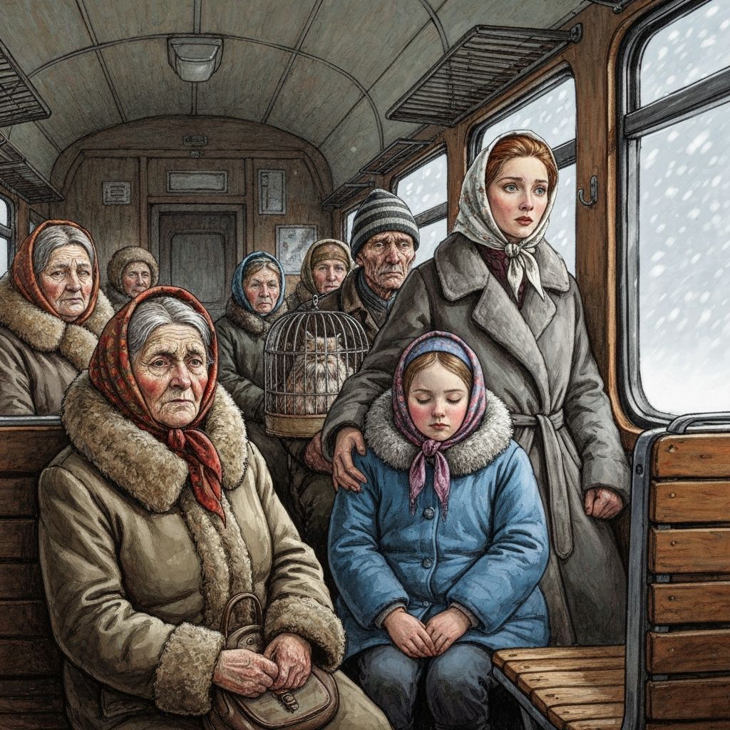 Passengers on Suburban Train During Blizzard