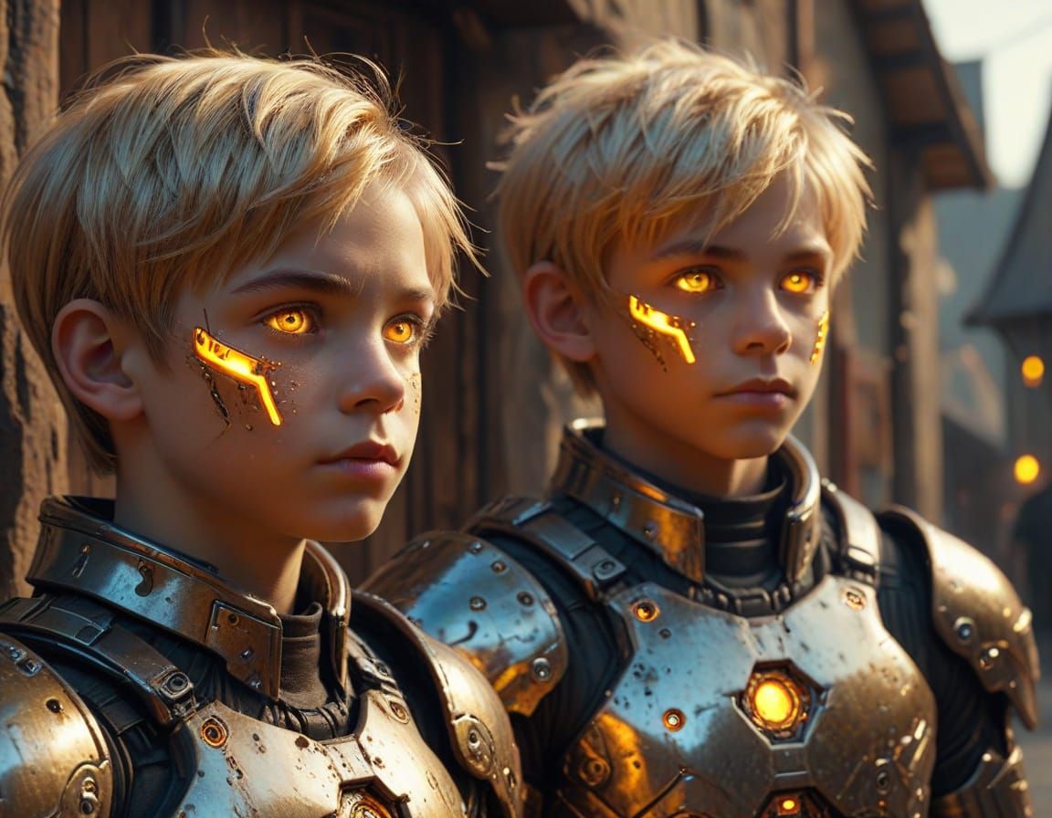 Cyberpunk Meets Medieval: Cyborg Boys in Village
