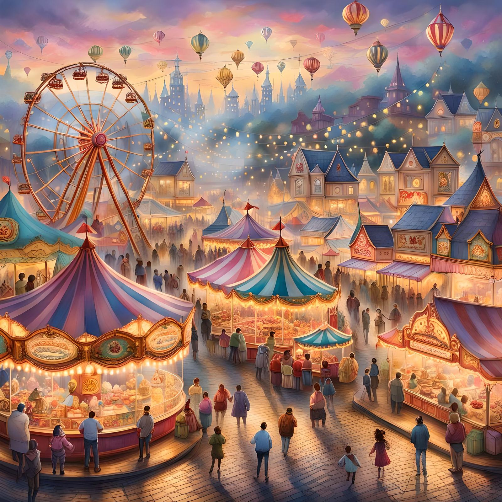 Colorful Theme Park in Ethereal Watercolor Style
