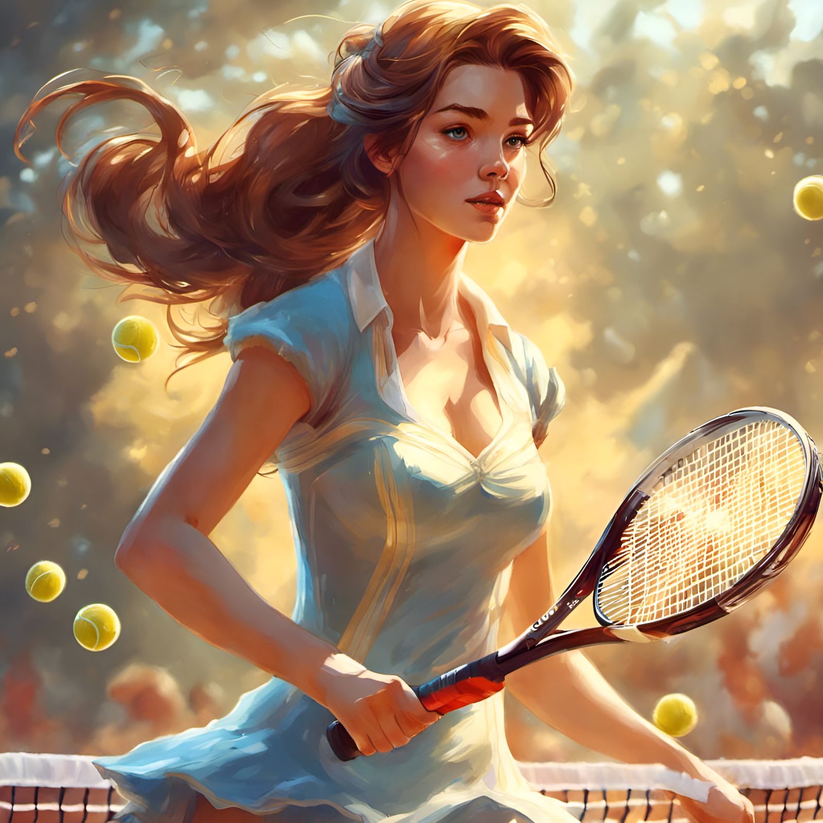Princess Belle Plays Tennis as Digital Illustration