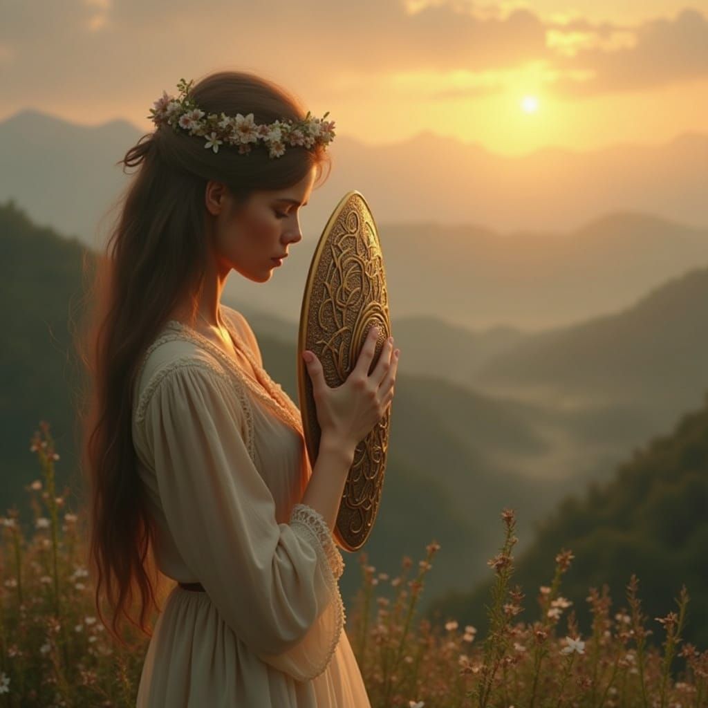 Ethereal Celtic Shield in Irish Green and Gold