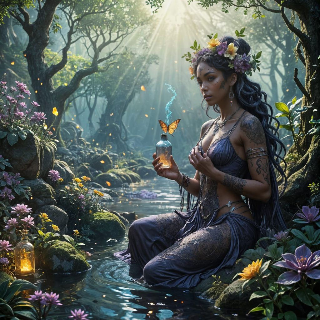 Surreal Woodland Goddess in Vibrant Spring Attire