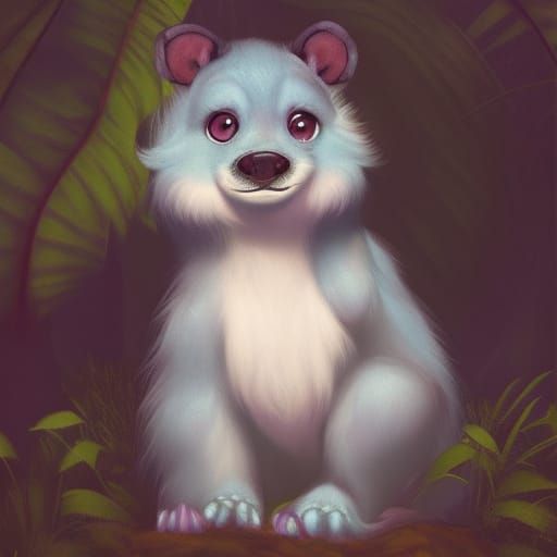 Adorable Werewolf Pup Portrait in Lush Jungle
