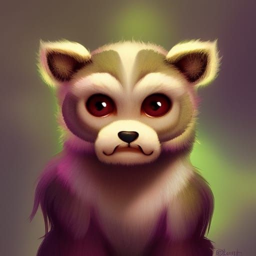 Adorable Furry Monster in Jungle Moonlight