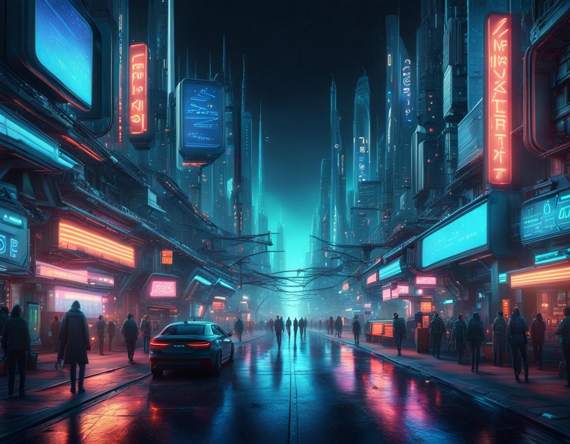 Futuristic Avenue at Night in Sci-Fi Style
