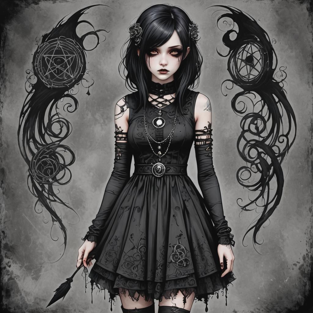 Emo Goth Girl in Occult Akashic Style