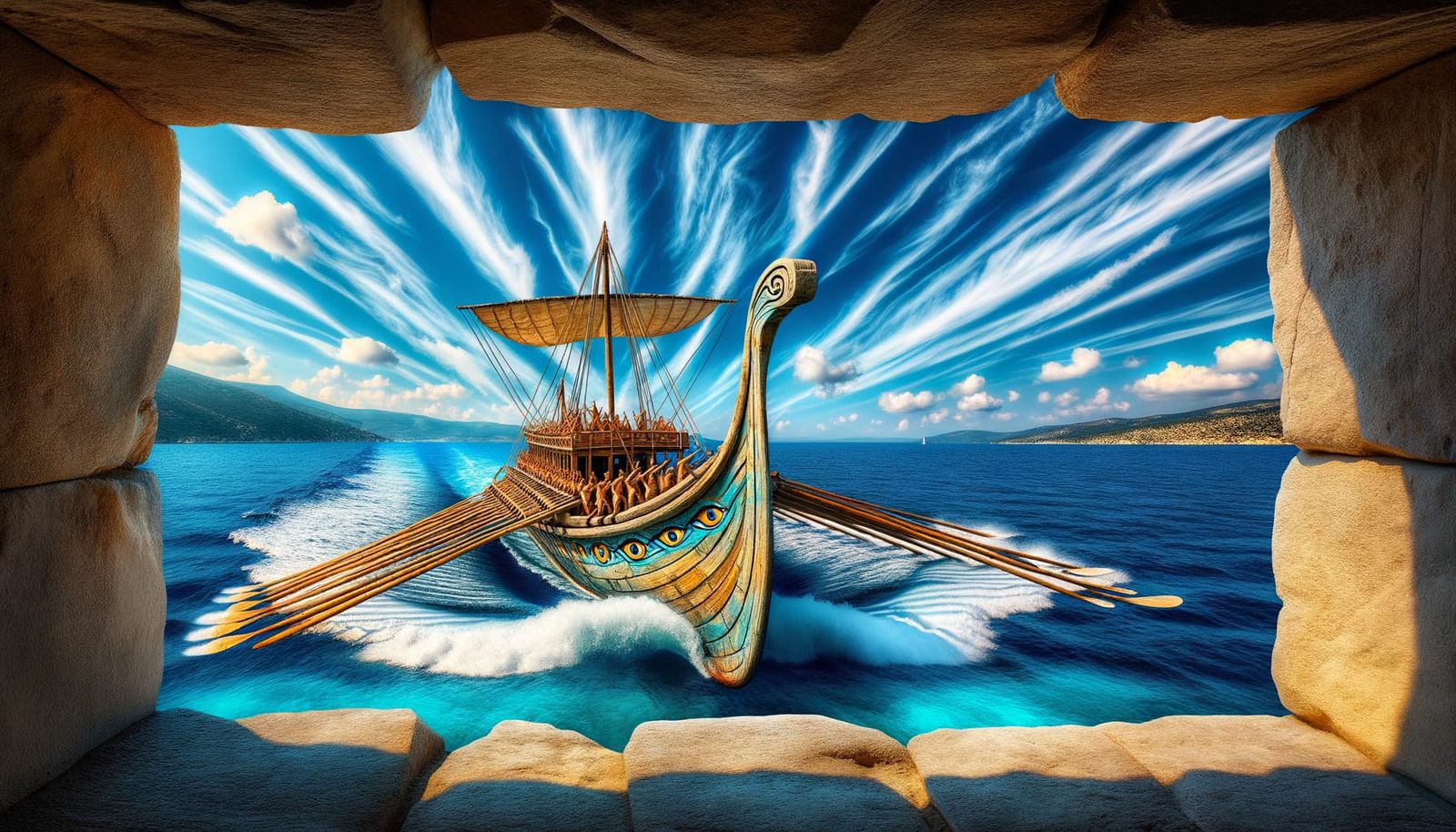 Ancient Bireme Galley on the Aegean Sea