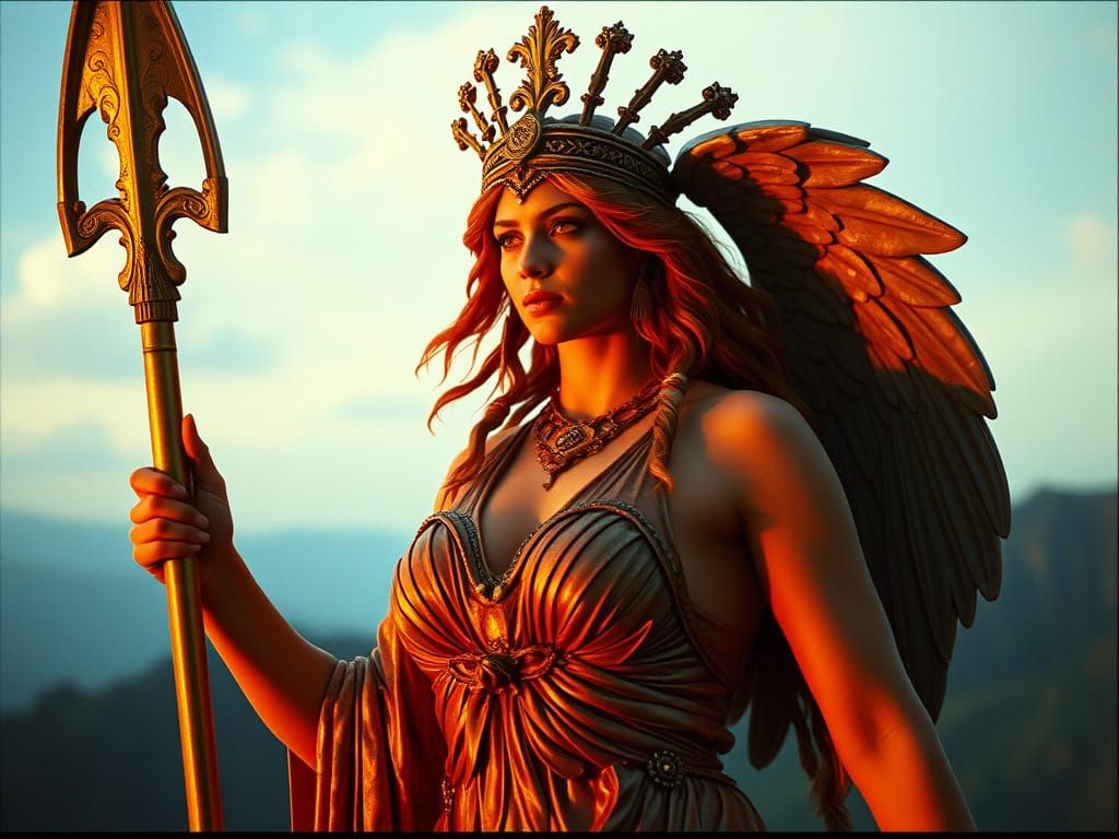 Athena: Epic Cinematic Goddess in Film Grain Style