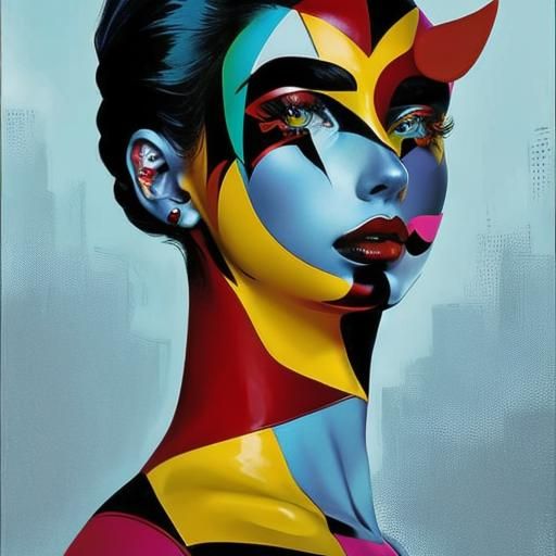 Elegant Harlequin Woman in Classic Style