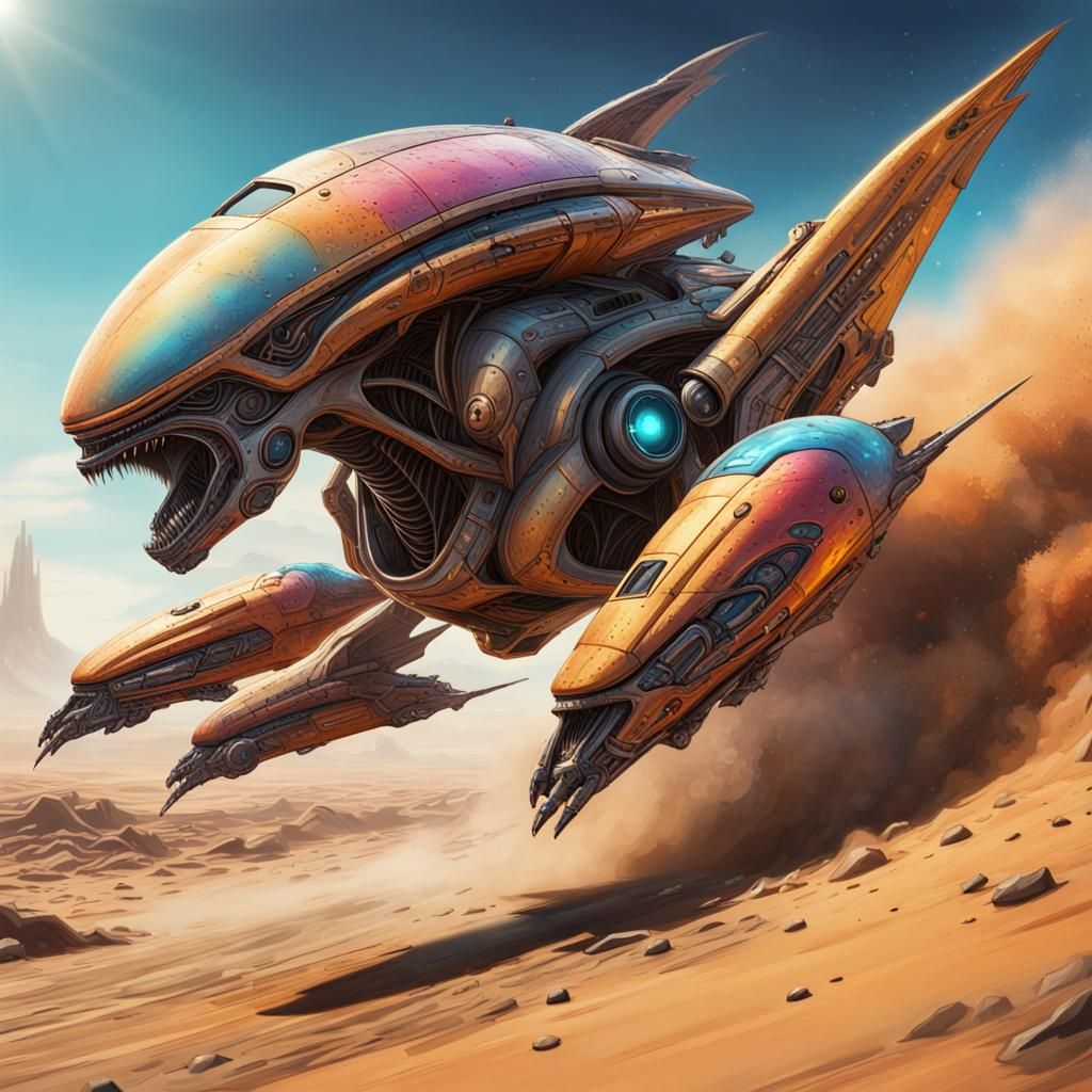 Alien Plains Starship Race in Splash Art Style