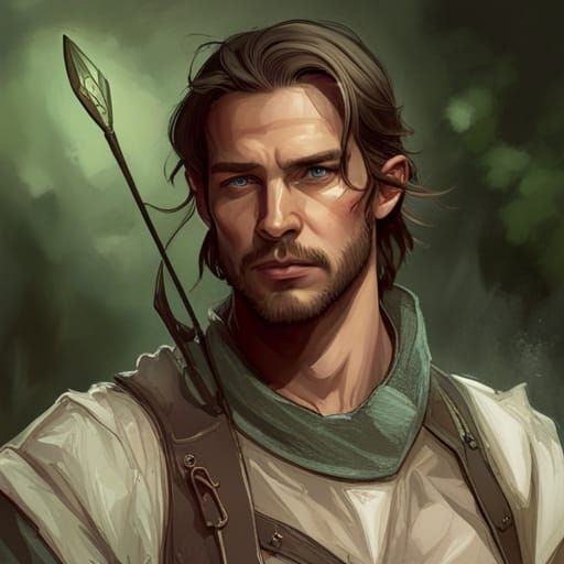 Detailed Portrait of a Forest Ranger with Longbow