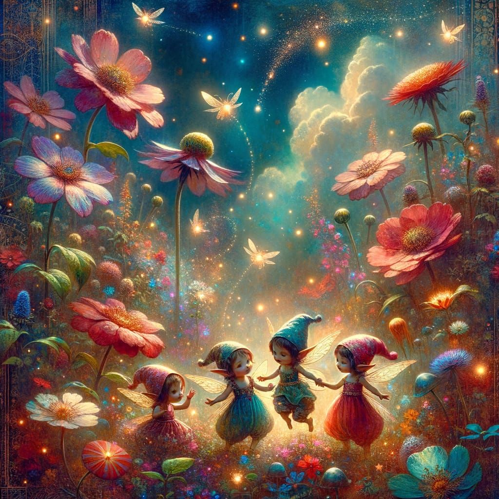 Pixies' Magical Garden: A Whimsical Fairy Tale Scene