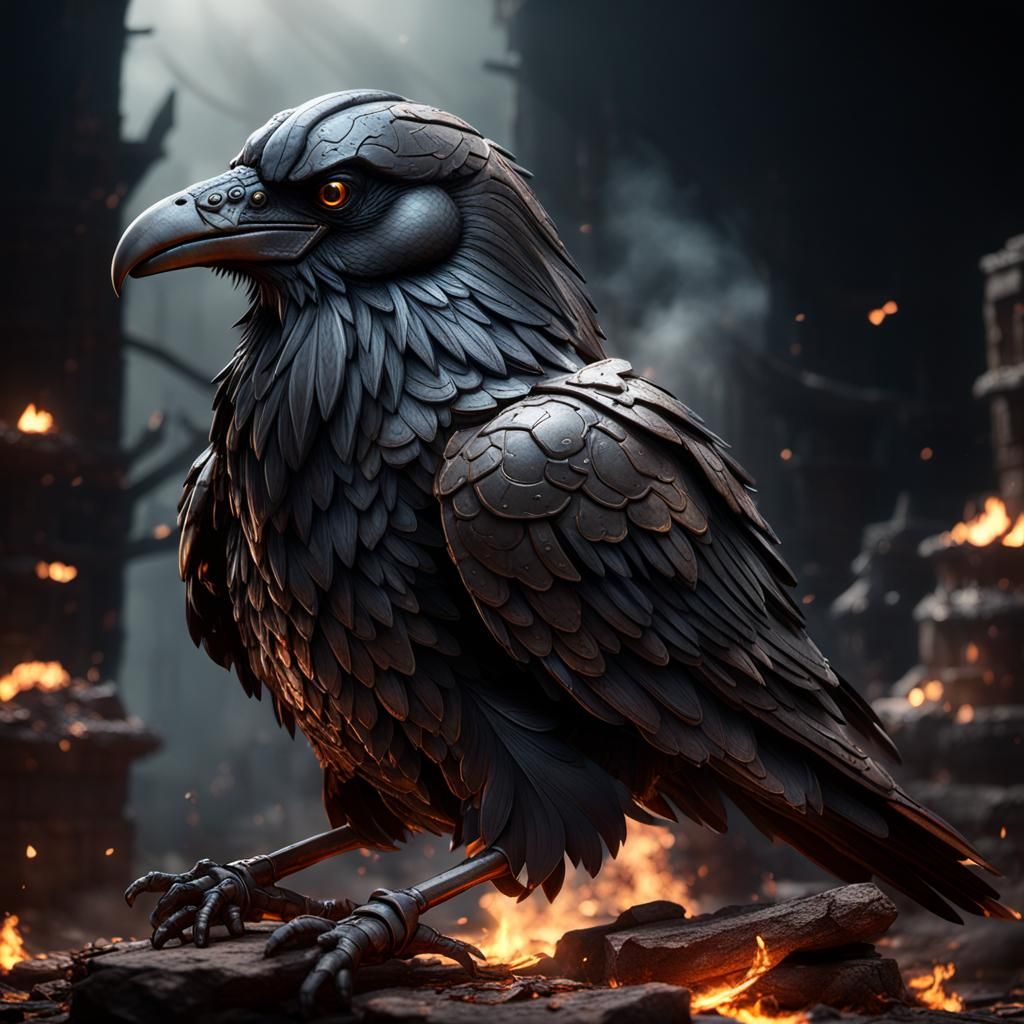 Smoked Iron Raven in Cinematic 3D Rendering