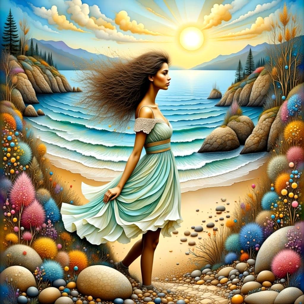 Dreamy Coastal Garden with Pebbles and Crinkled Metallics