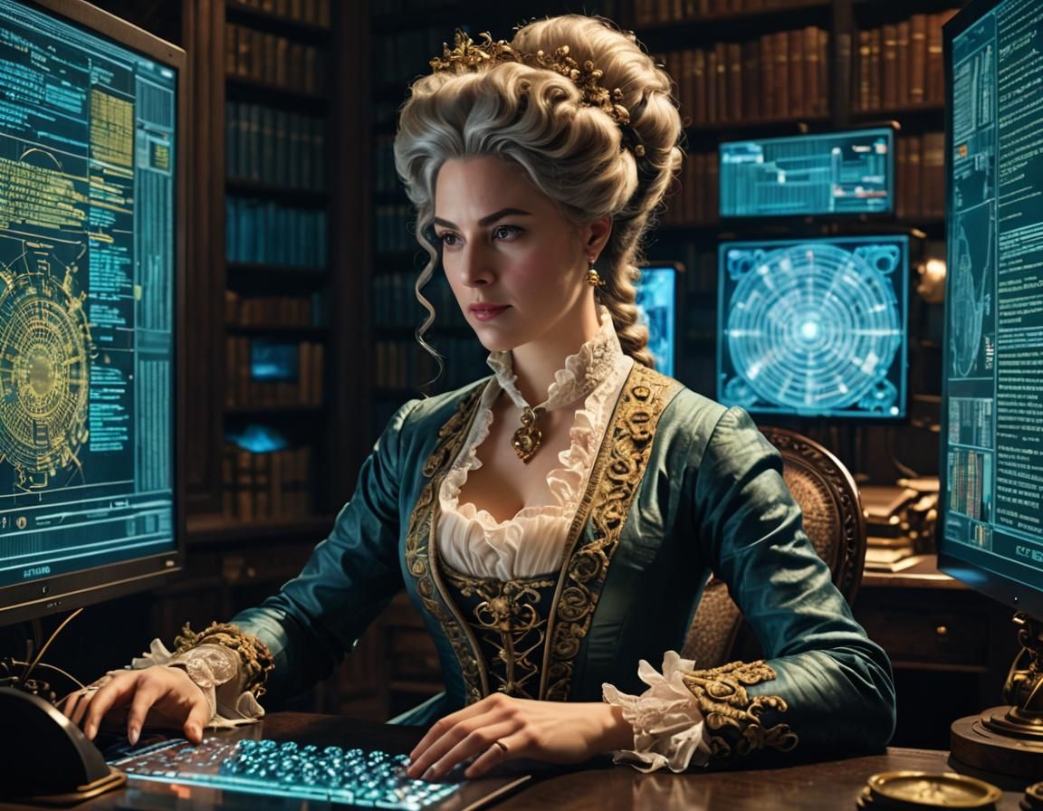 18th Century Coder in Cyberpunk Style