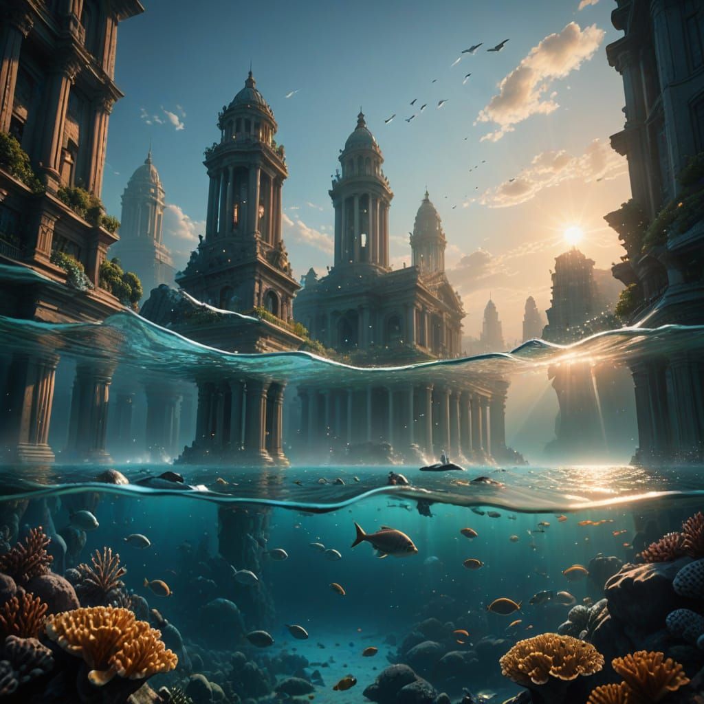 Hyper-Realistic Underwater Metropolis with Atlantean Pillars...