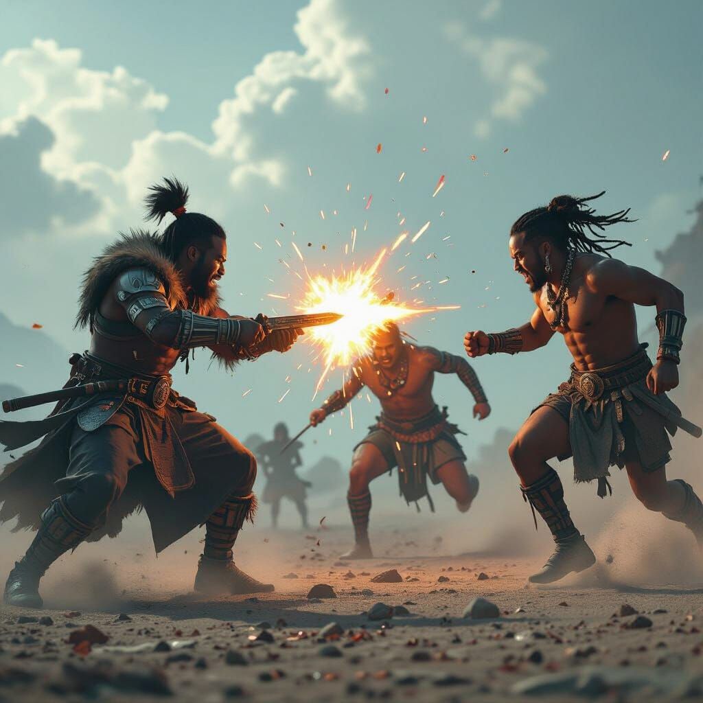 Epic Battle: Von and Goblin in Dark Futuristic Style