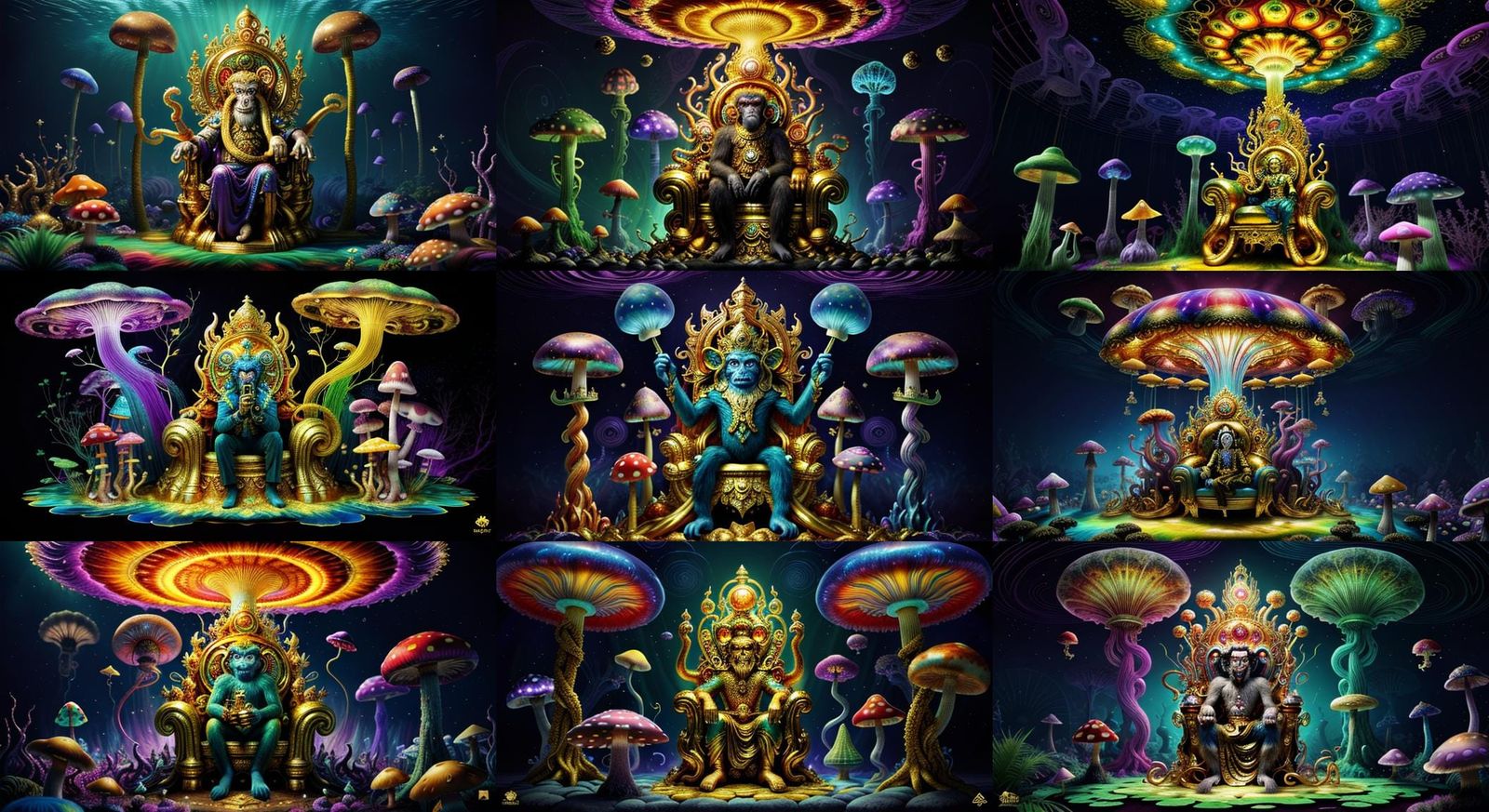 Psychedelic Monkey God in Underwater Galaxy Forest