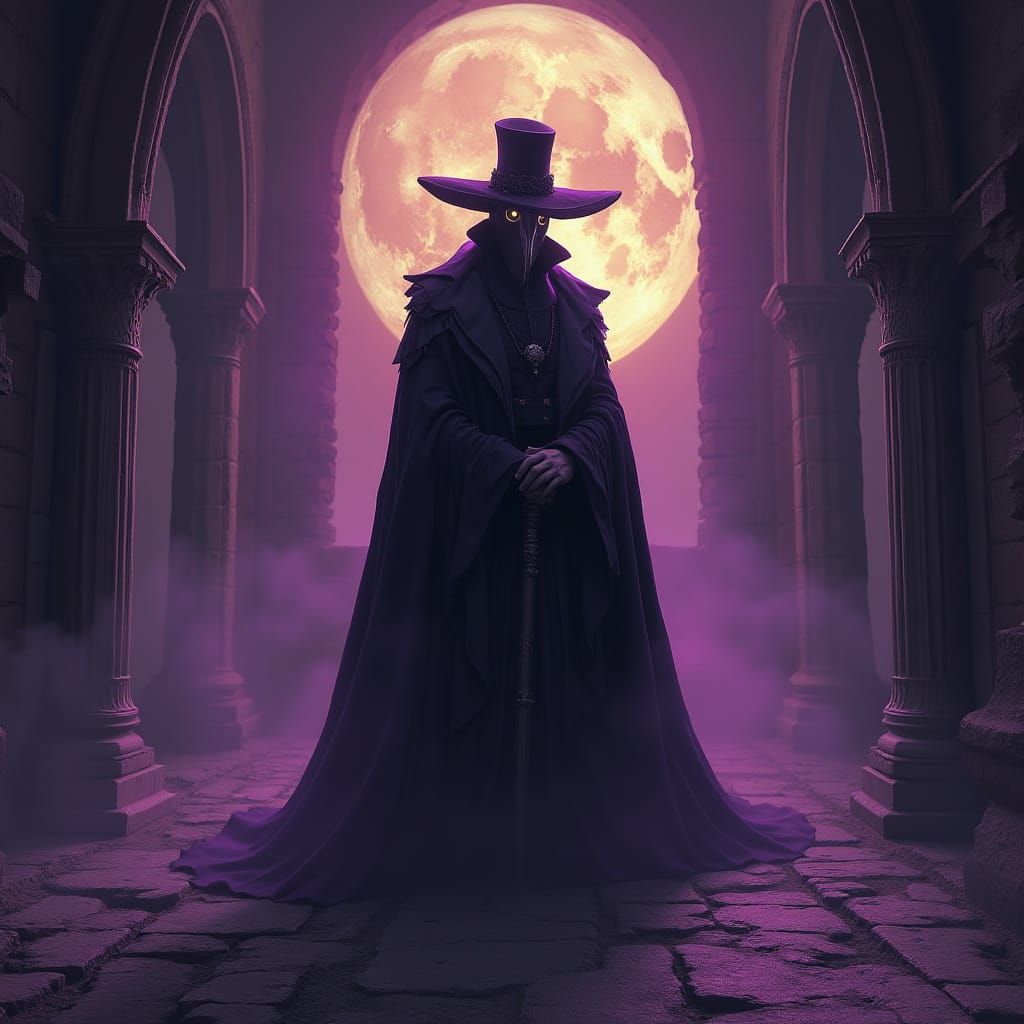 Mysterious Plague Doctor in Dark Fantasy Setting