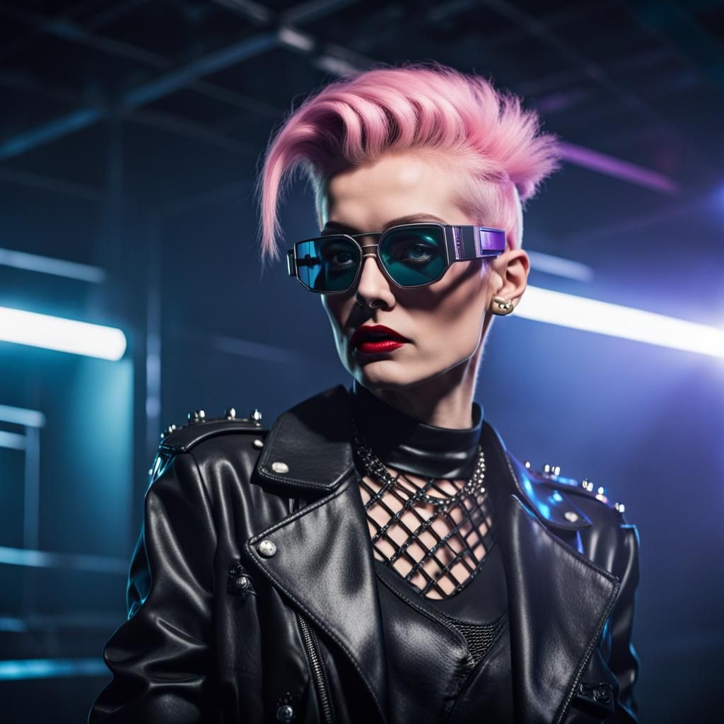 Futurepunk Female in Dystopian Show: Max Headroom Style