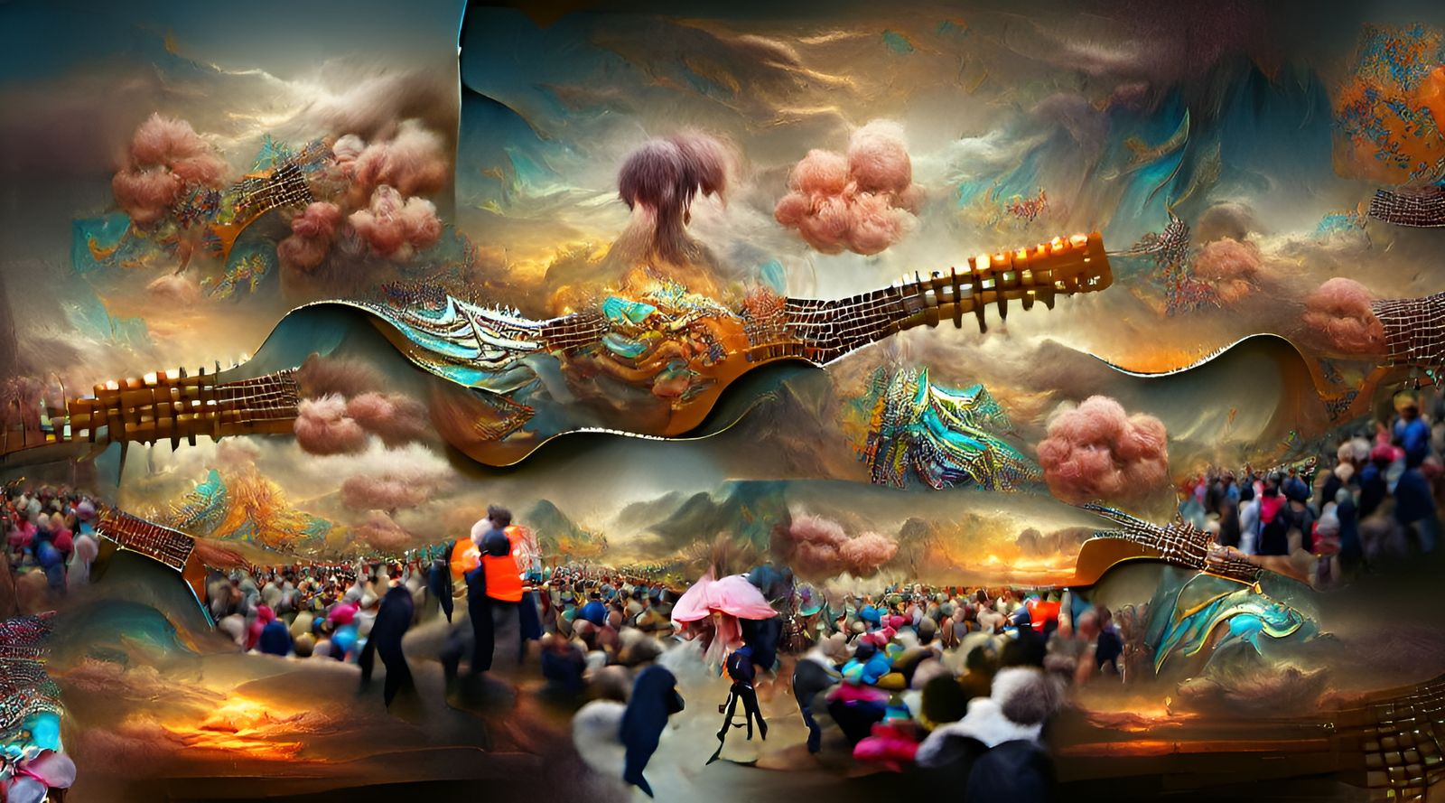 Electric Guitar Weapon in Art Deco Kintsugi Style