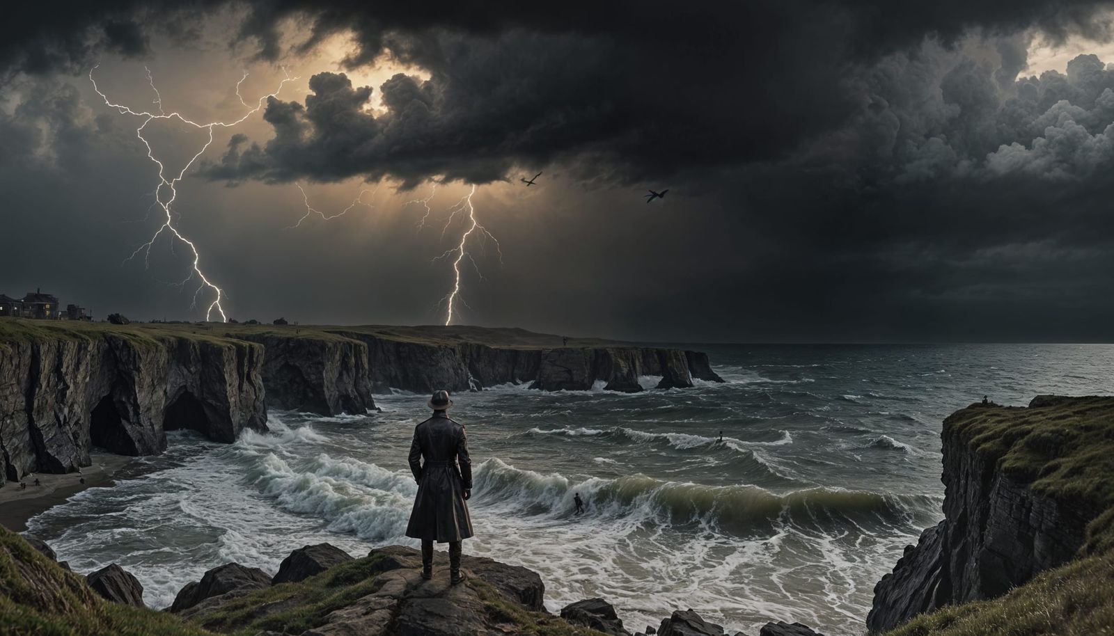 Man Bravely Endures Harsh Weather in Cyberpunk Style