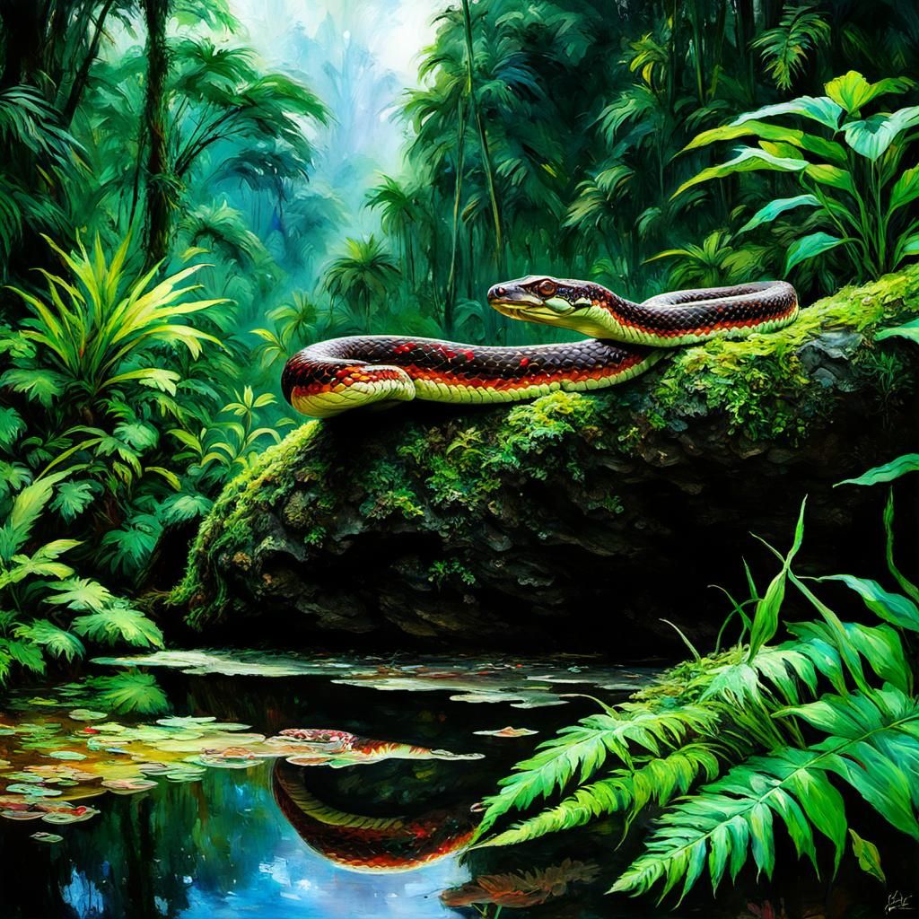 Tachisme Snake in a Rainforest Landscape