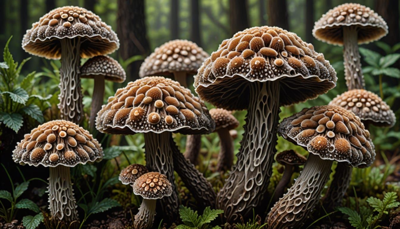 Pointillist Summer Mushrooms in Vibrant HDR