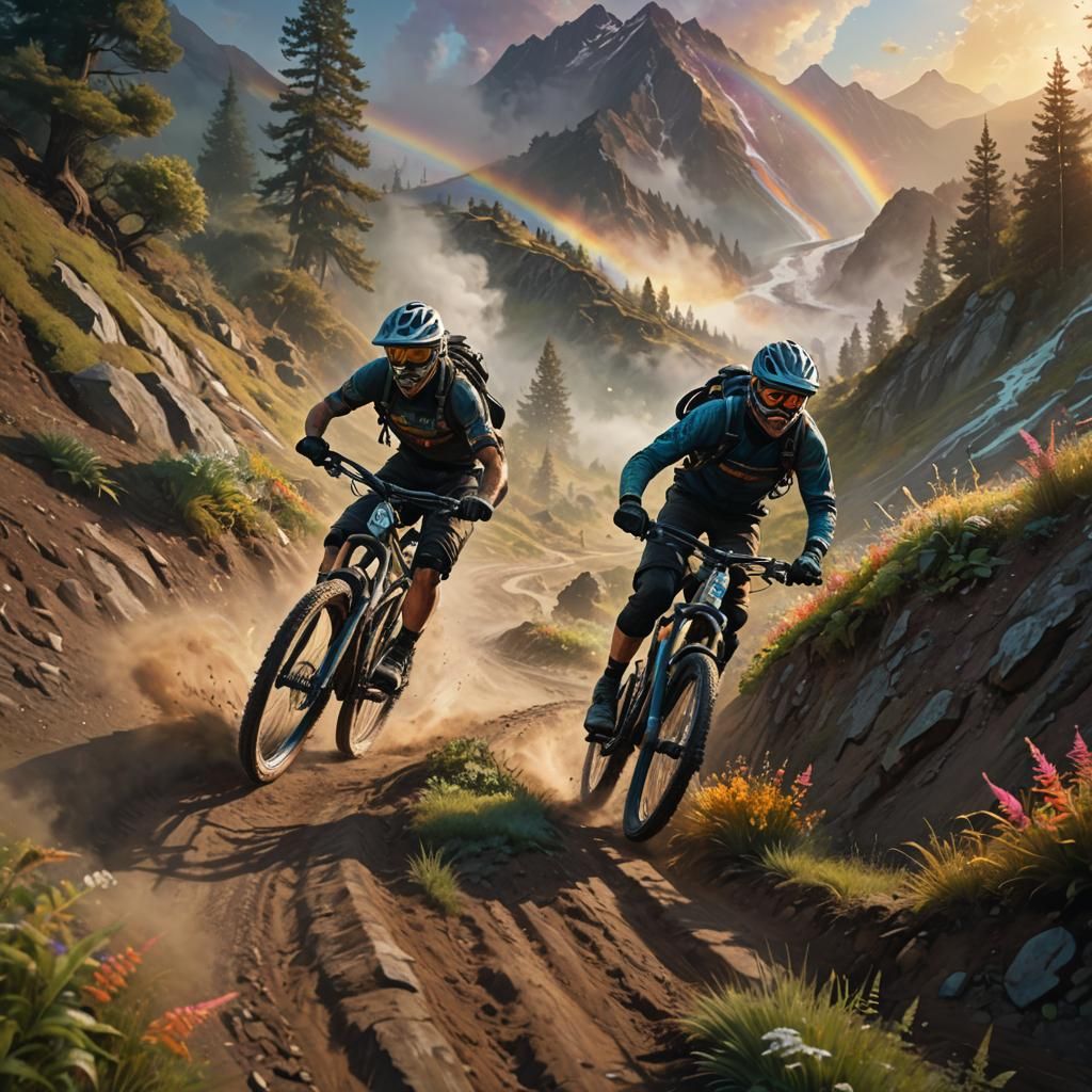 Mountain Biker in Fantasy Landscape: Digital Art