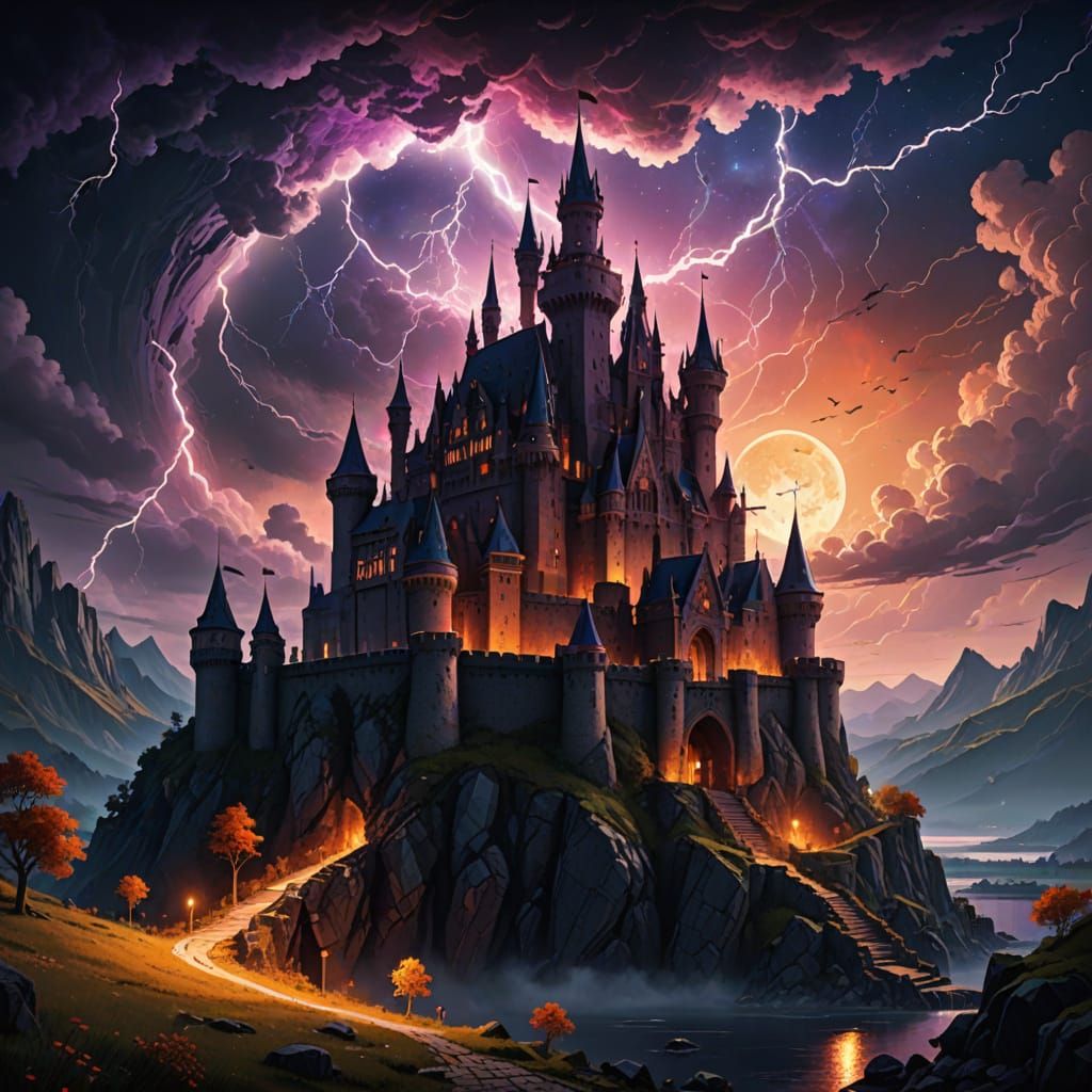 Cosmic Castle in Vibrant, Dreamlike Abstraction