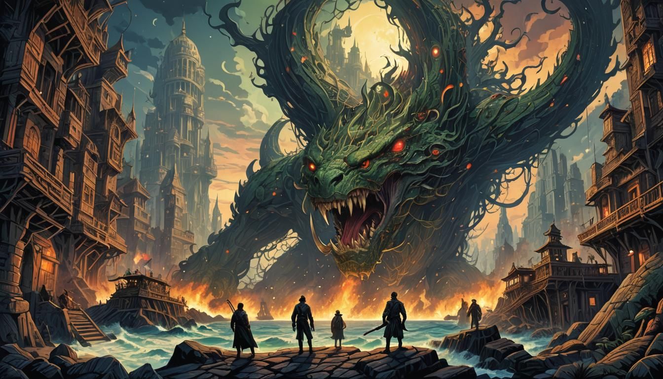 Epic Dark Fantasy Masterpiece in Pointillist Style