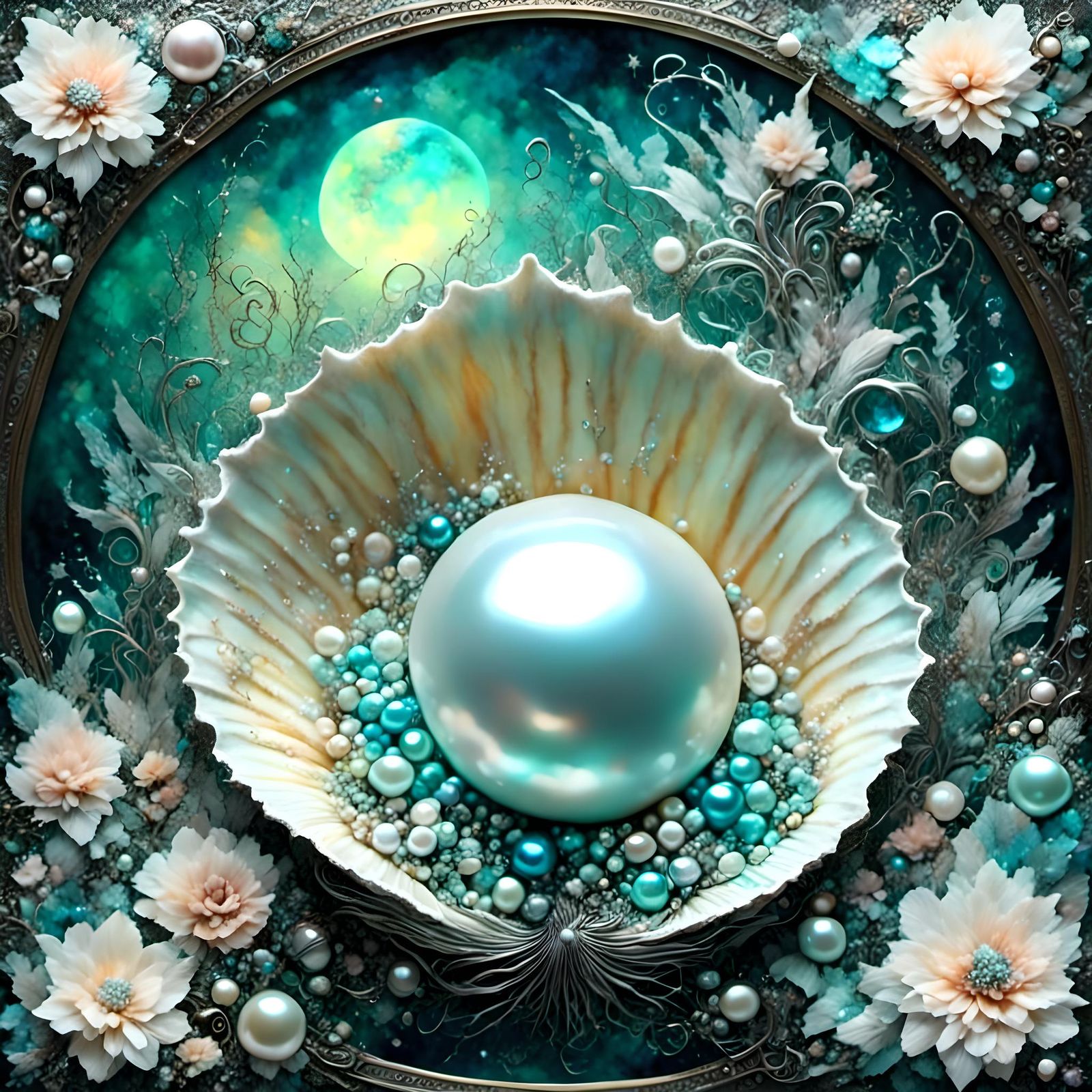 Pearls and Seascapes in Dreamy Watercolor Style