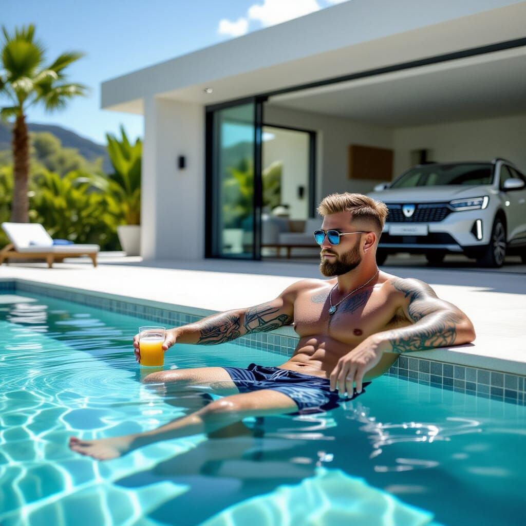 Viking Lounging by Infinity Pool: Lifestyle Photography