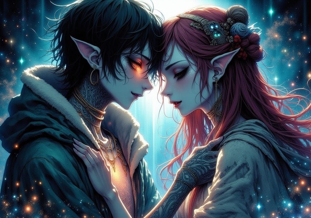 Elves in Crystalline Architecture, Digital Illustration