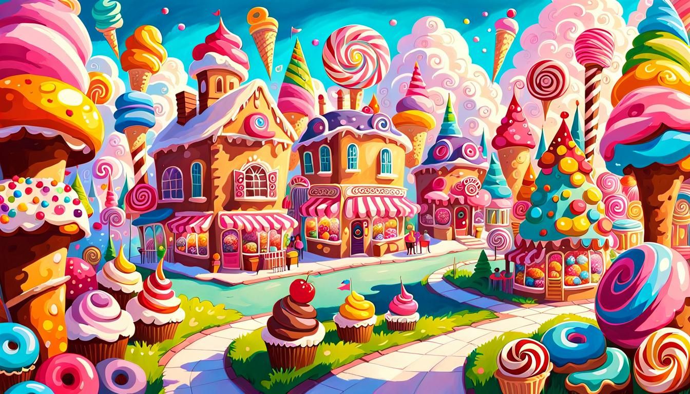 Candy Wonderland: A Gouache Painting of Sugarville