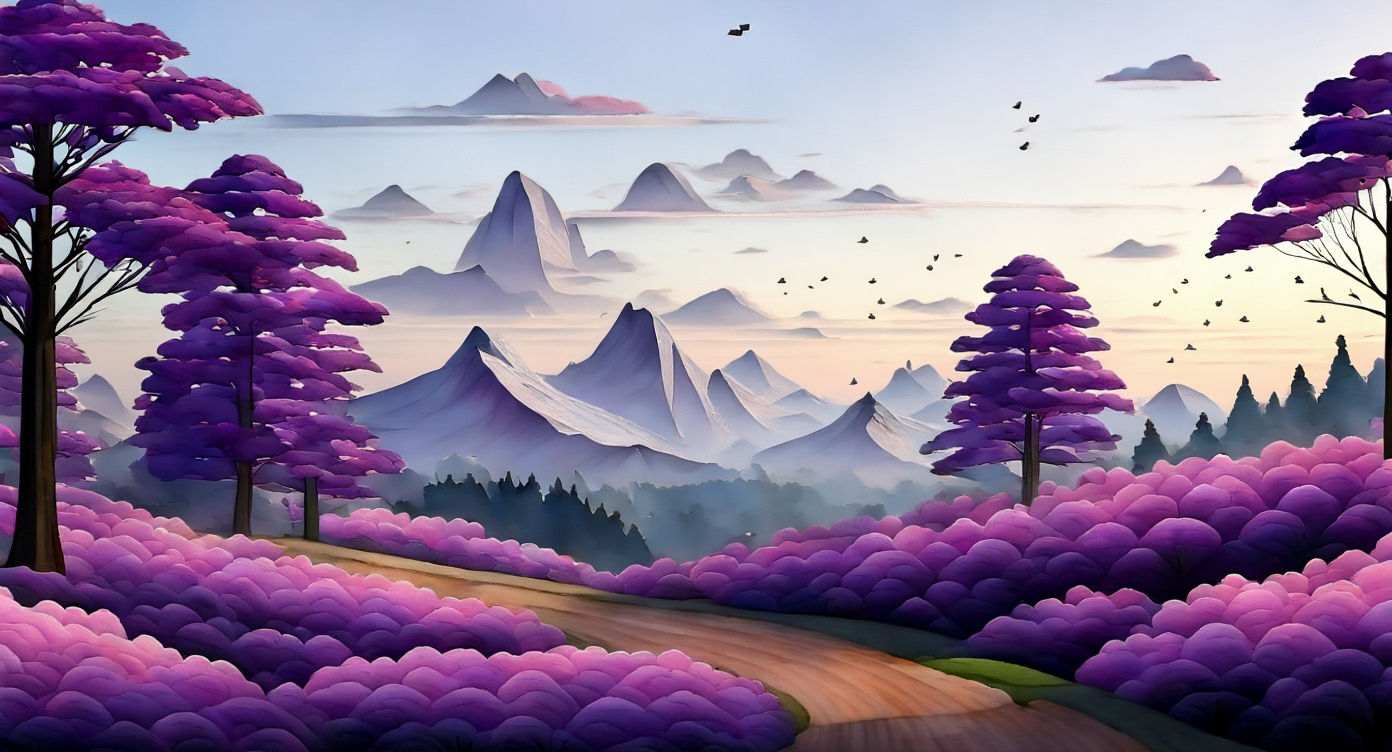 Magical Purple Landscape with Plum Clouds