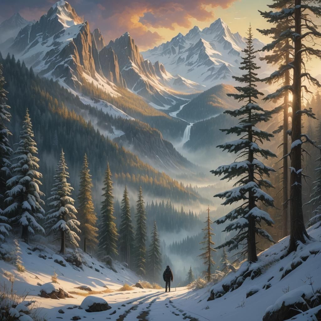 Mystical Forest Landscape in Pointillist Style