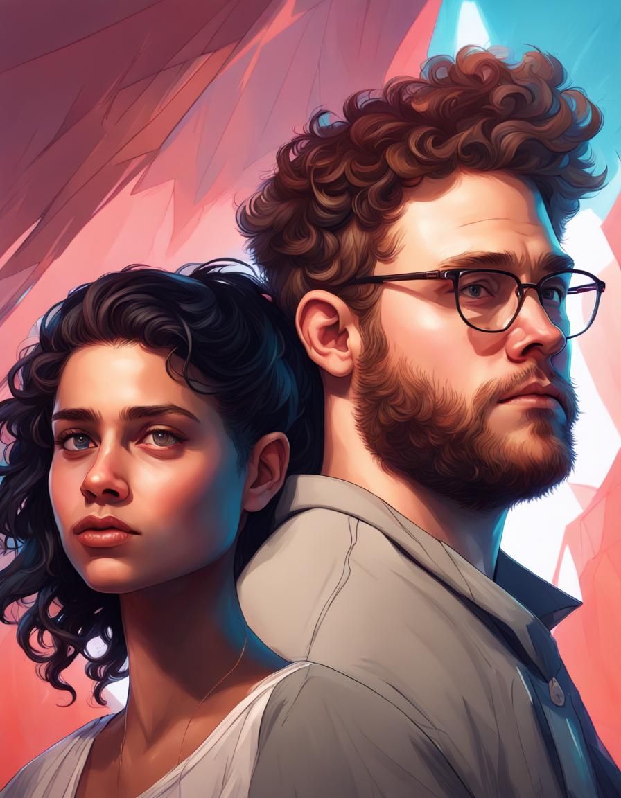 A man resembling  Seth Rogen and a woman resembling Zazie Beetz as a couple