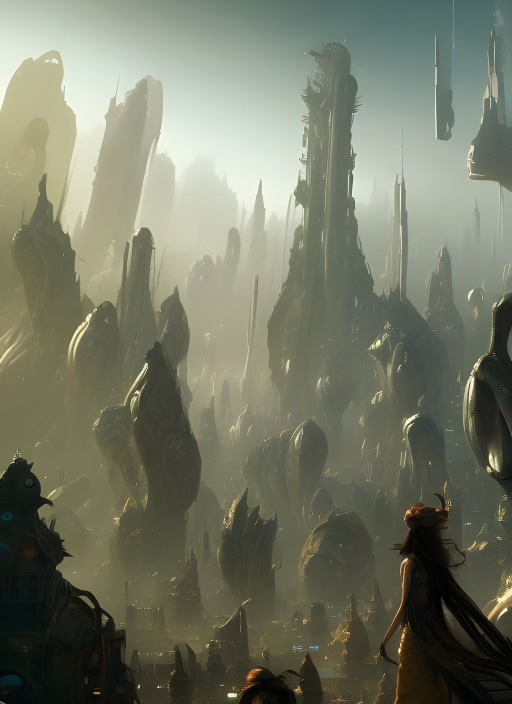 Dystopian Wasteland: Alien Women in Fantasy Cityscape