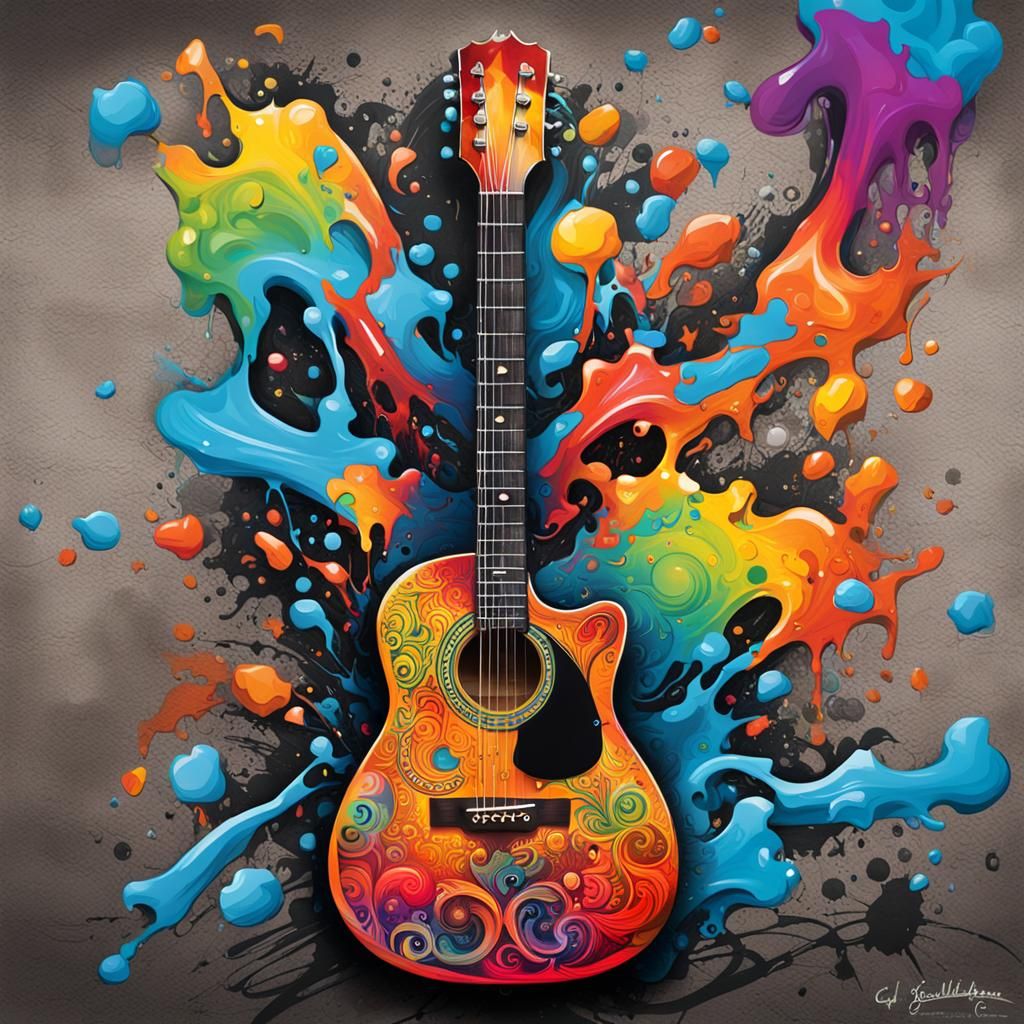 Colorful Alhambra Guitar in Graffiti Art Style