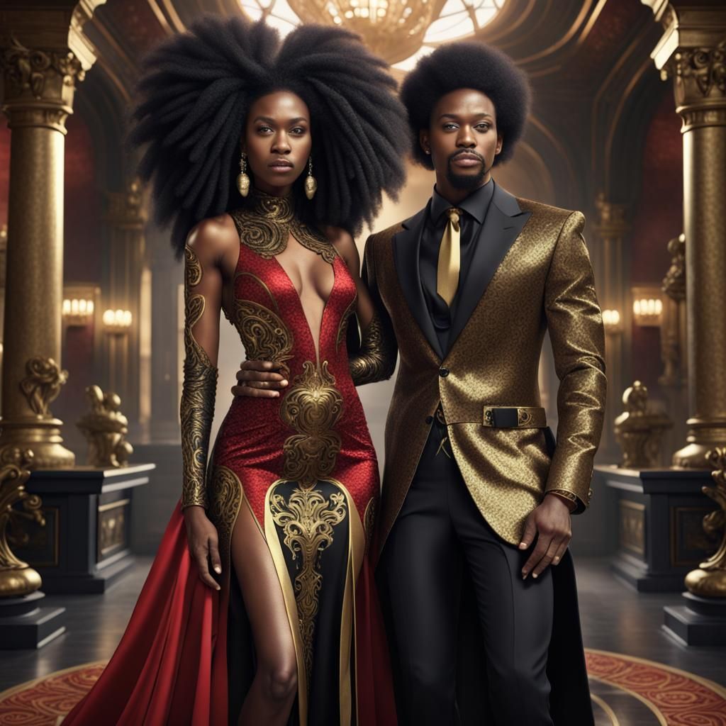 Stylish Black Couple in Detailed Fantasy Art