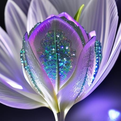 Luminescent Crystal Tulip: Intricate Micro Photography