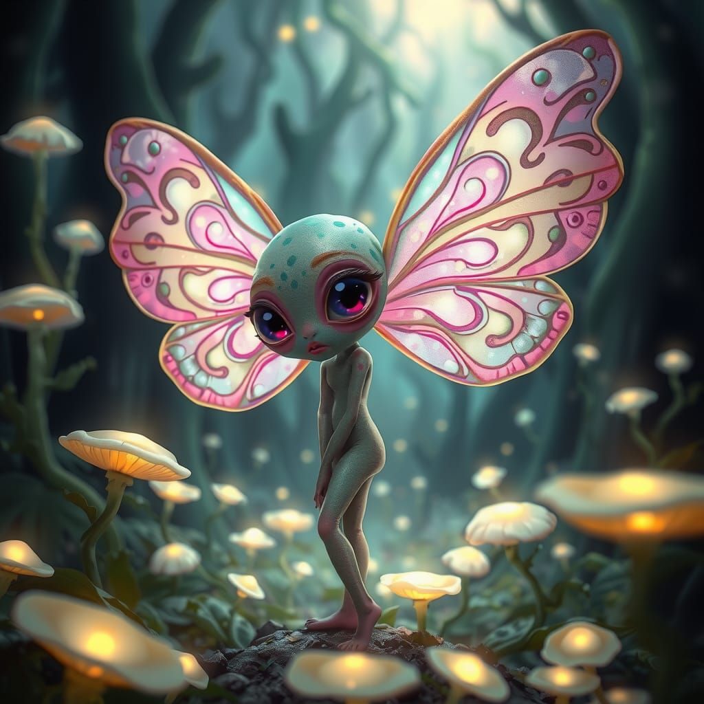 Bioluminescent Forest Fairy with Butterfly Wings