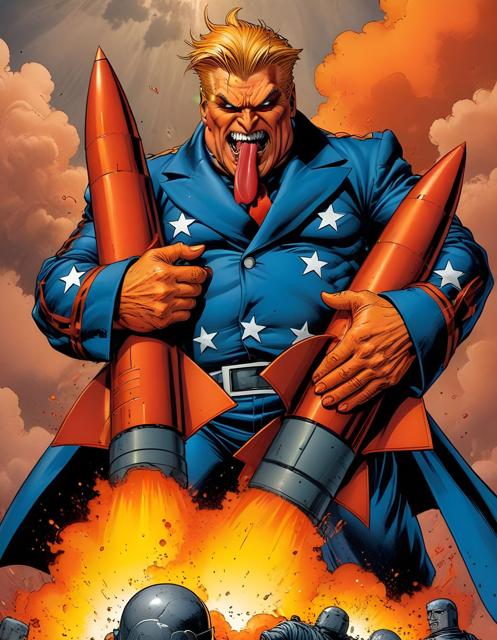 Villain Embraces Missiles: Comic Book Illustration