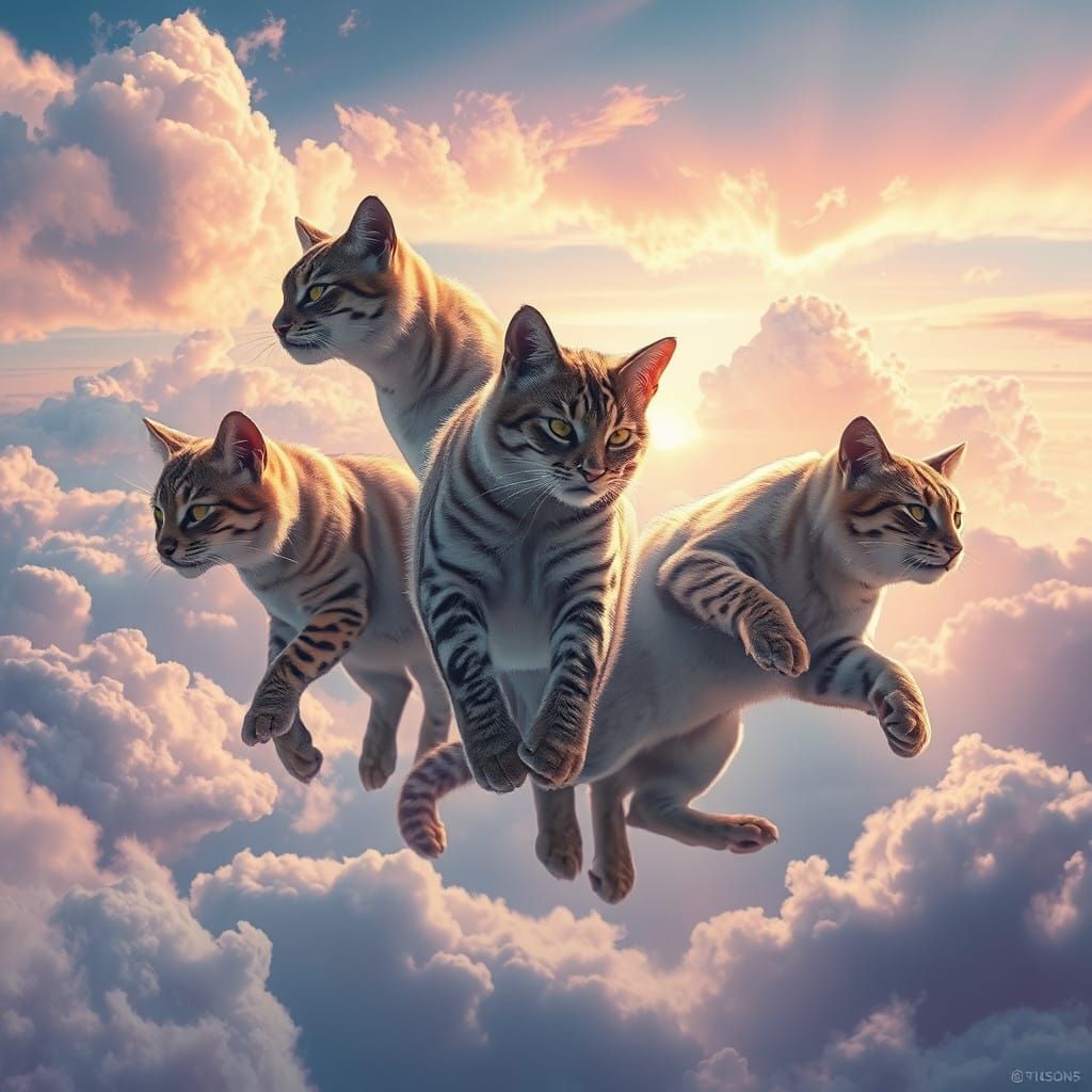 Ethereal Felines in a Vibrant, Fantastical Realm