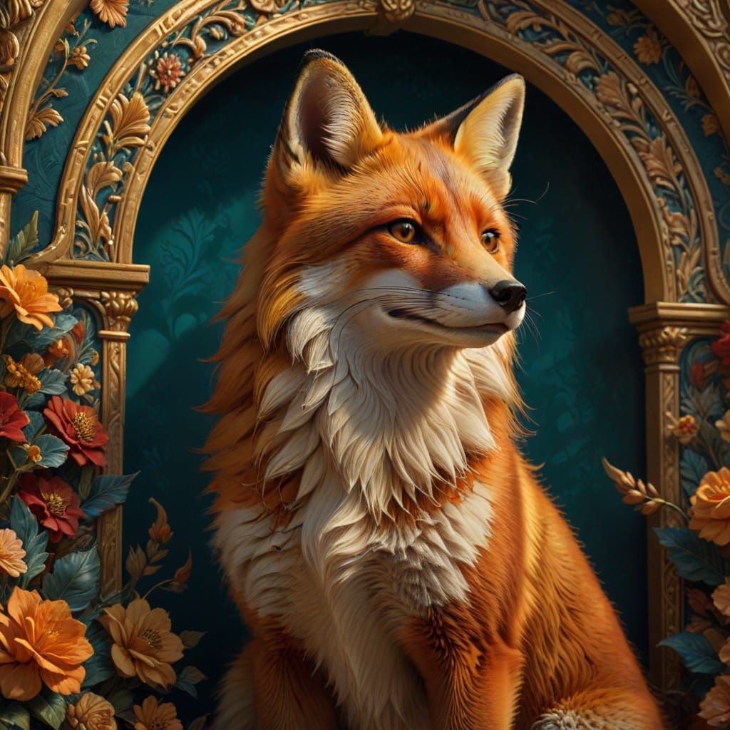 Majestic Red Fox in Ornate Tapestry Setting
