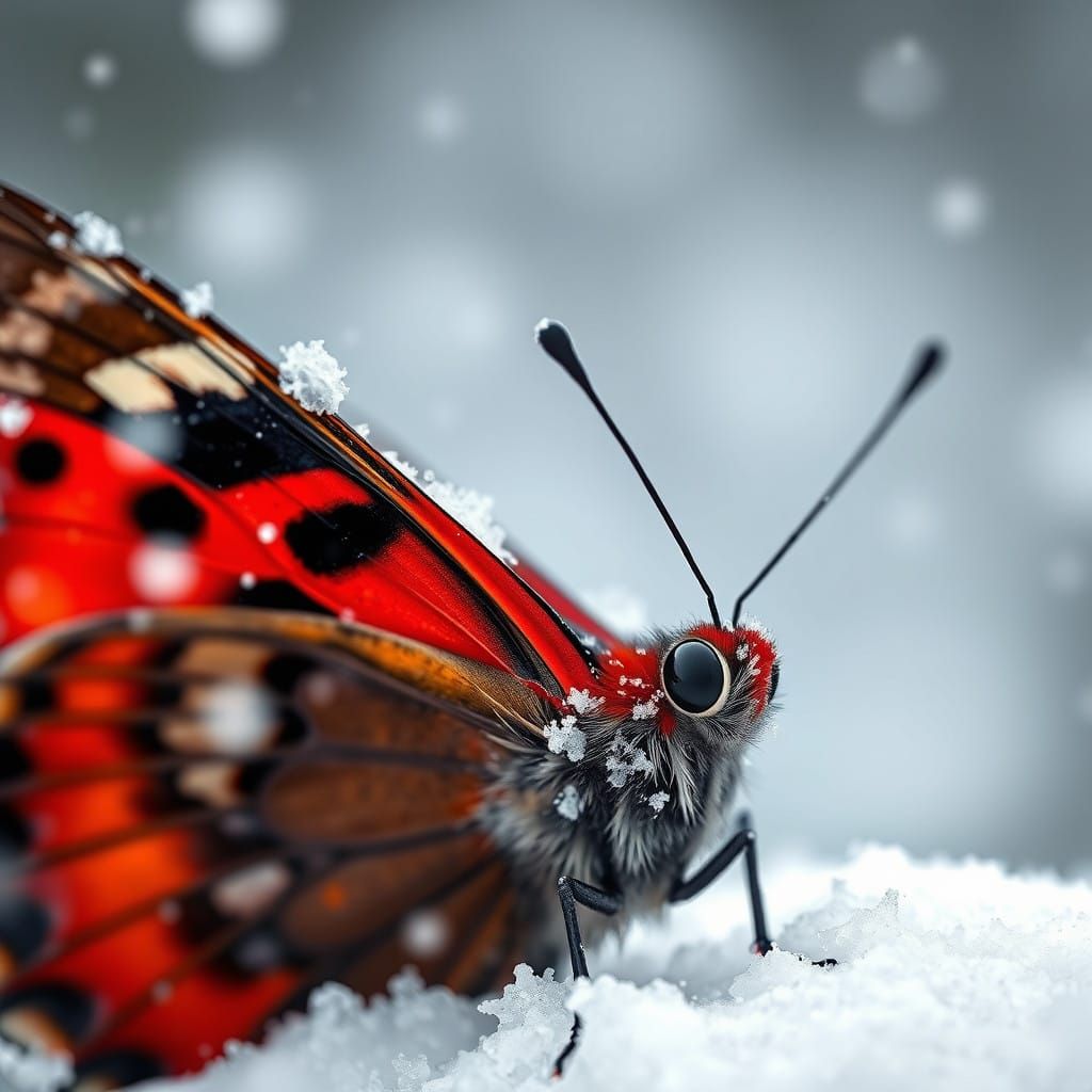 Winter Butterfly in Snowy Landscape