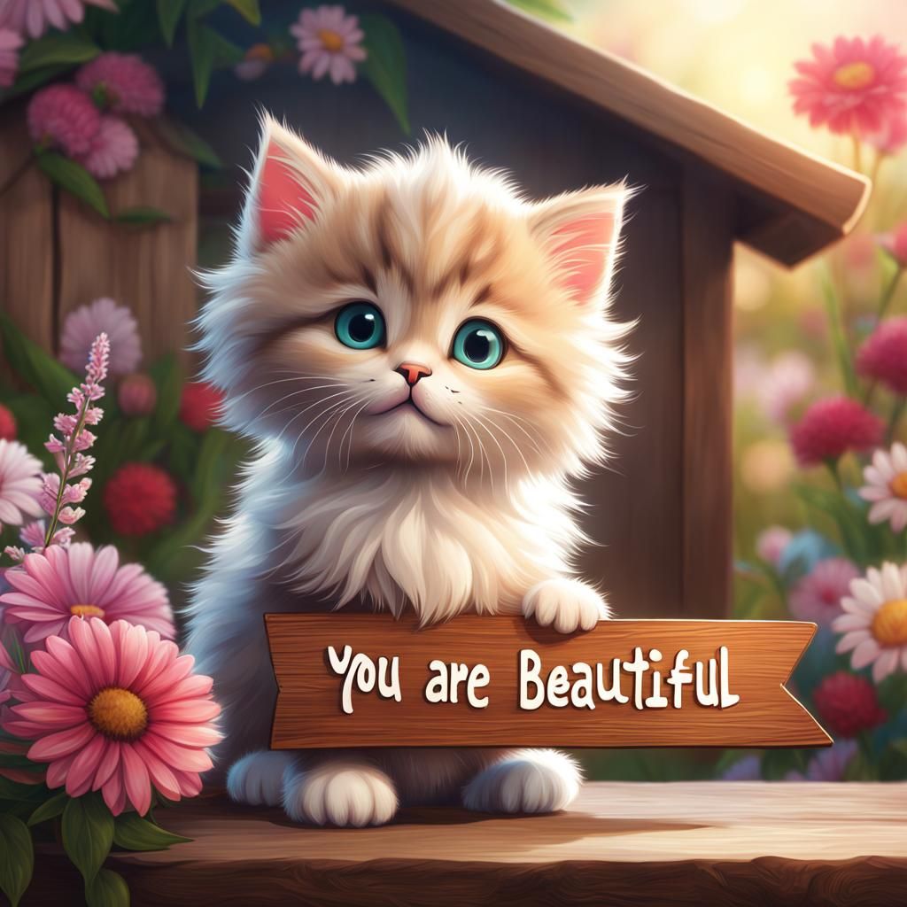 Adorable Kitten Holds Encouraging Sign